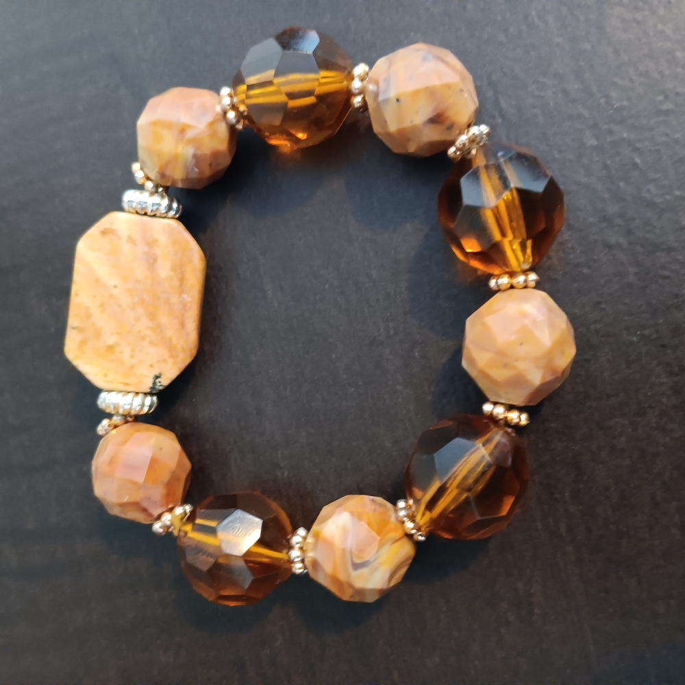 🦋4 For 20$🦋Brown Bracelet with Natural Beads and Amber Highlights